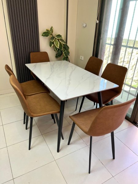 طاولة شايش " ماربل خفيف " 6 كراسي (101)